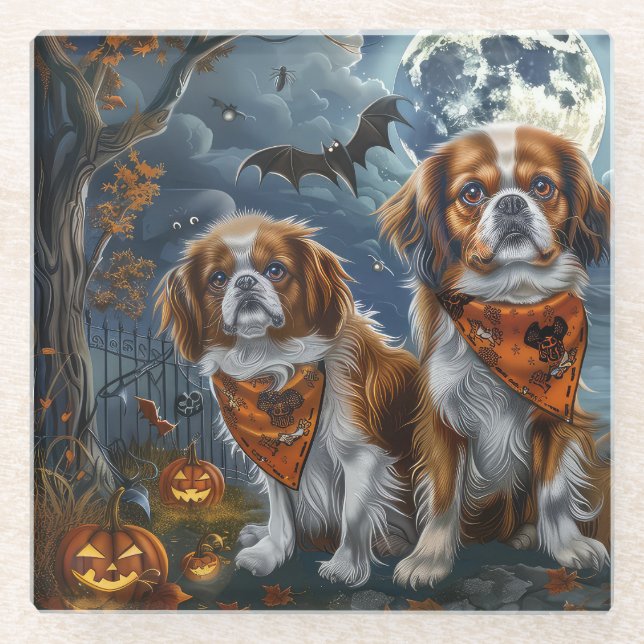 Tibetan Spaniel Halloween Spooky  Glass Coaster (Front)