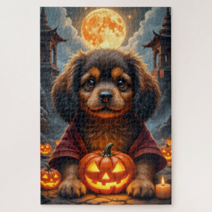 Tibetan Spaniel Haunted Temple Halloween Portrait Jigsaw Puzzle