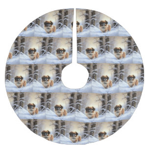Tibetan Spaniel Let It Snow Christmas Brushed Polyester Tree Skirt