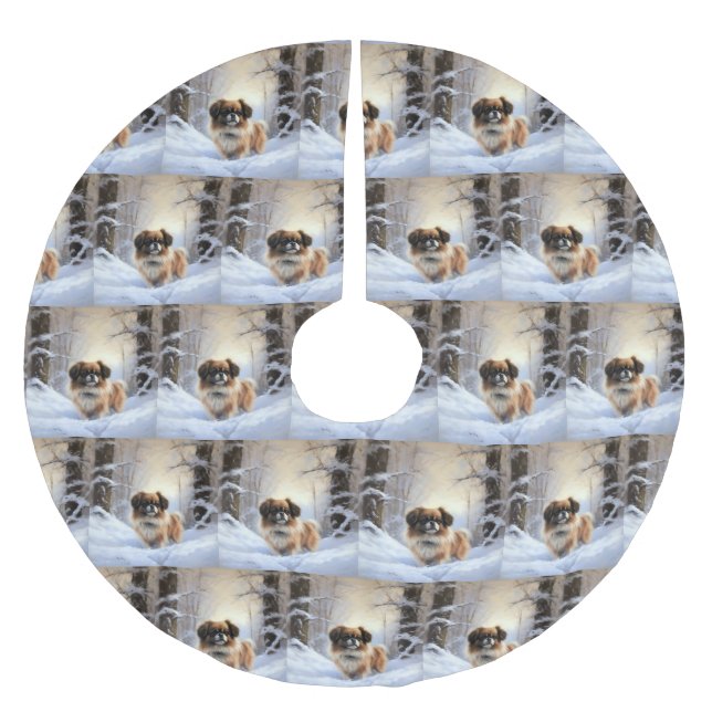 Tibetan Spaniel Let It Snow Christmas  Brushed Polyester Tree Skirt (Front)