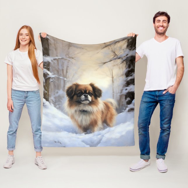 Tibetan Spaniel Let It Snow Christmas  Fleece Blanket (In Situ)