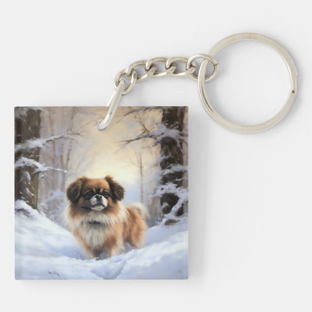 Tibetan Spaniel Let It Snow Christmas  Key Ring (Back)