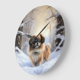 Tibetan Spaniel Let It Snow Christmas Large Clock