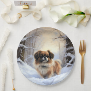 Tibetan Spaniel Let It Snow Christmas  Paper Plate