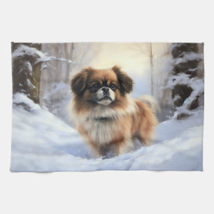 Tibetan Spaniel Let It Snow Christmas Tea Towel