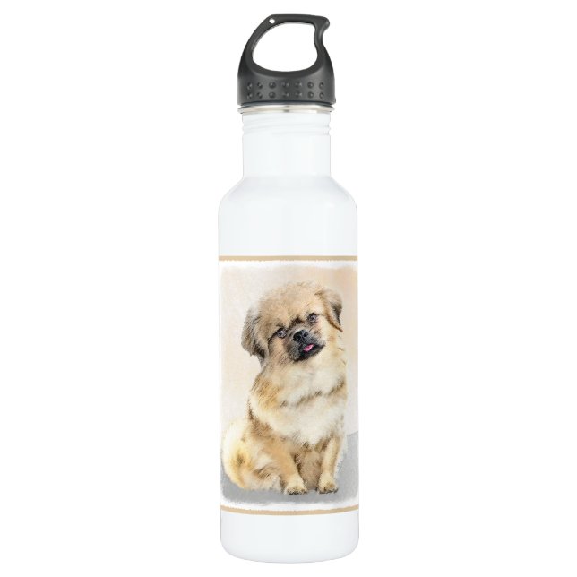 Tibetan Spaniel Painting - Cute Original Dog Art 710 Ml Water Bottle (Front)