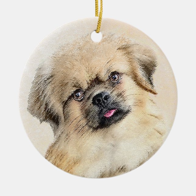 Tibetan Spaniel Painting - Cute Original Dog Art Ceramic Ornament (Front)