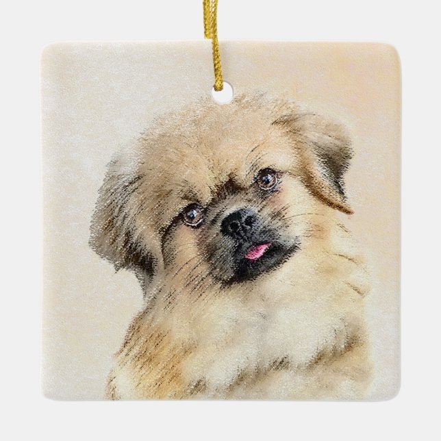 Tibetan Spaniel Painting - Cute Original Dog Art Ceramic Ornament (Front)