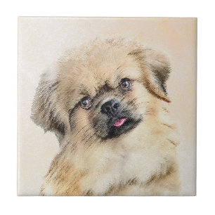 Tibetan Spaniel Painting - Cute Original Dog Art Ceramic Tile