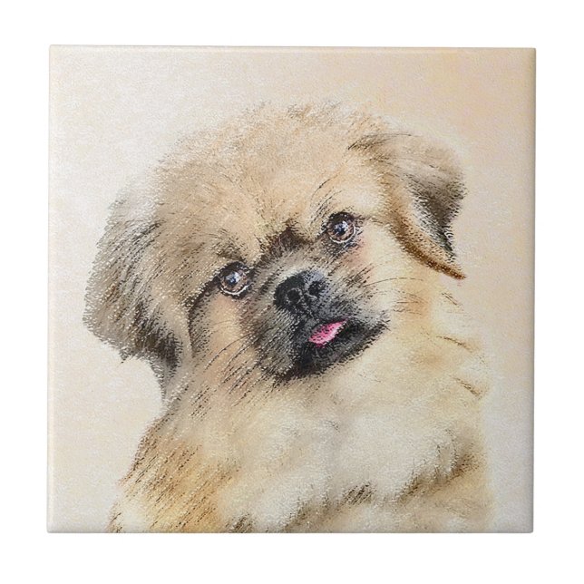 Tibetan Spaniel Painting - Cute Original Dog Art Ceramic Tile (Front)