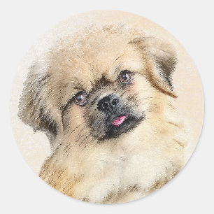 Tibetan Spaniel Painting - Cute Original Dog Art Classic Round Sticker