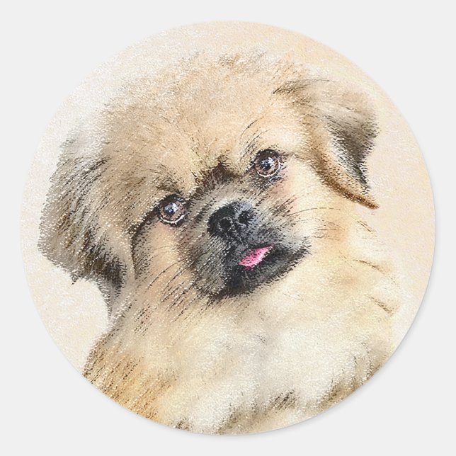 Tibetan Spaniel Painting - Cute Original Dog Art Classic Round Sticker (Front)