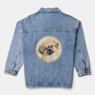 Tibetan Spaniel Painting - Cute Original Dog Art Denim Jacket