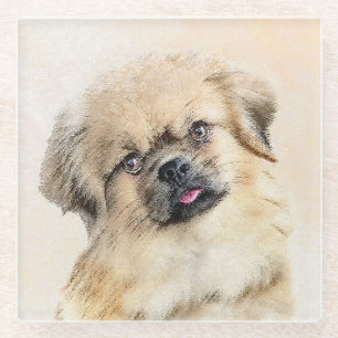 Tibetan Spaniel Painting - Cute Original Dog Art Glass Coaster