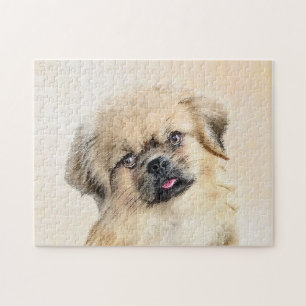Tibetan Spaniel Painting - Cute Original Dog Art Jigsaw Puzzle