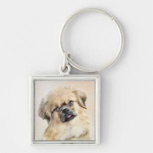 Tibetan Spaniel Painting - Cute Original Dog Art Key Ring