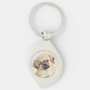 Tibetan Spaniel Painting - Cute Original Dog Art Key Ring
