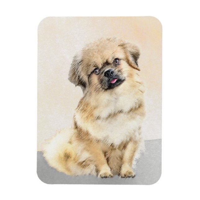 Tibetan Spaniel Painting - Cute Original Dog Art Magnet (Vertical)