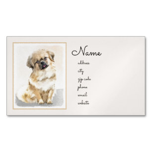 Tibetan Spaniel Painting - Cute Original Dog Art Magnetic Business Card