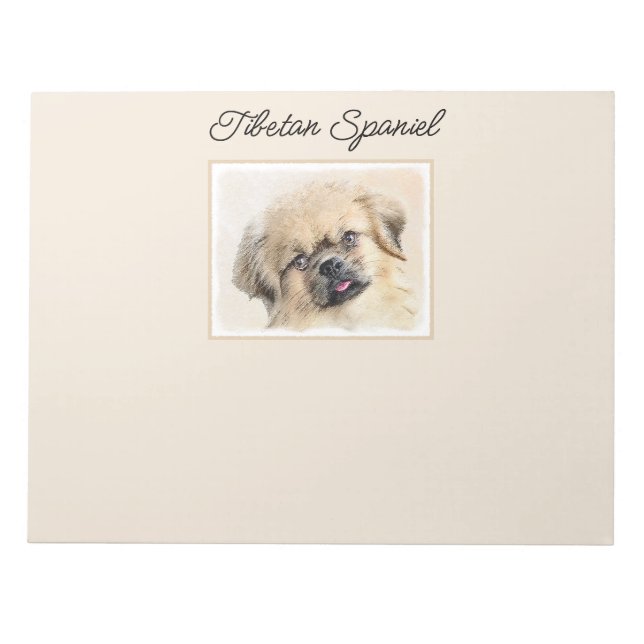 Tibetan Spaniel Painting - Cute Original Dog Art N Notepad (Front)
