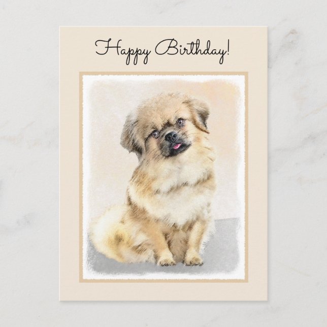 Tibetan Spaniel Painting - Cute Original Dog Art Postcard (Front)