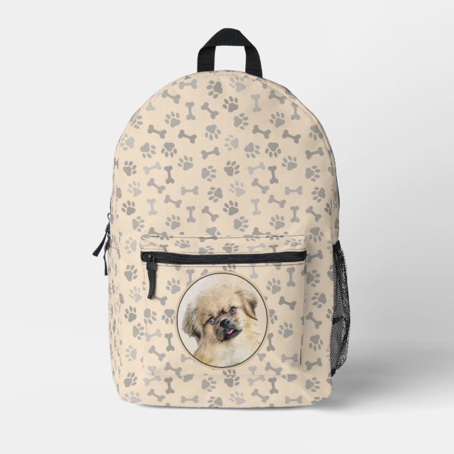 Tibetan Spaniel Painting - Cute Original Dog Art Printed Backpack (Front)