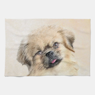 Tibetan Spaniel Painting - Cute Original Dog Art Tea Towel