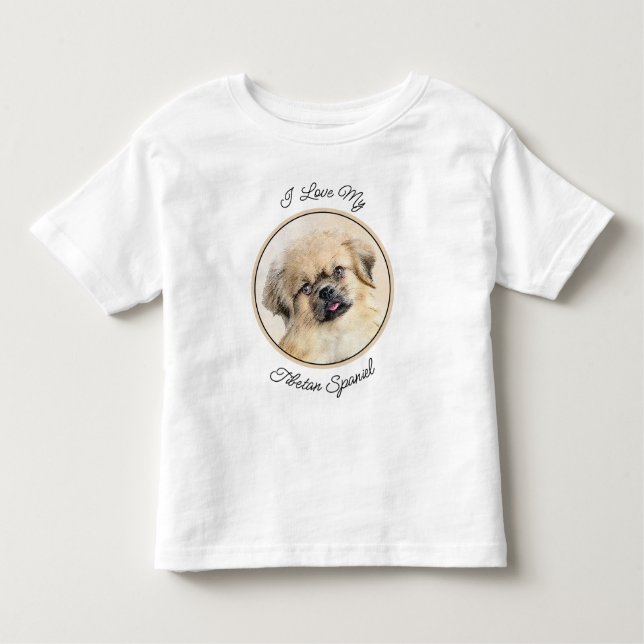 Tibetan Spaniel Painting - Cute Original Dog Art Toddler T-Shirt (Front)