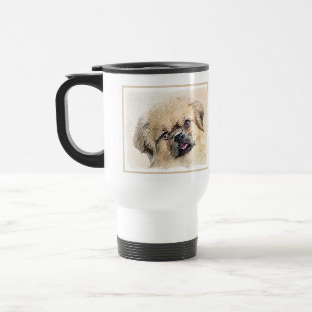 Tibetan Spaniel Painting - Cute Original Dog Art Travel Mug (Left)