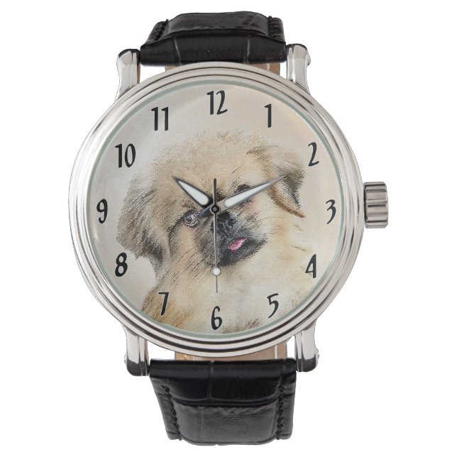 Tibetan Spaniel Painting - Cute Original Dog Art Watch (Front)