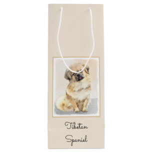 Tibetan Spaniel Painting - Cute Original Dog Art Wine Gift Bag
