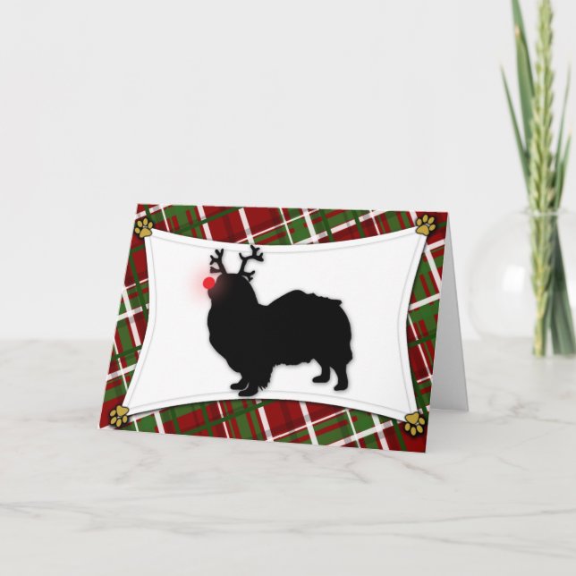 Tibetan Spaniel Reindeer Christmas Card (Front)