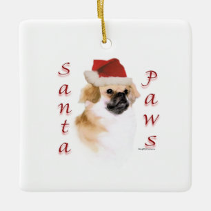 Tibetan Spaniel Santa Paws Ceramic Ornament