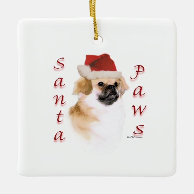 Tibetan Spaniel Santa Paws Ceramic Ornament (Front)