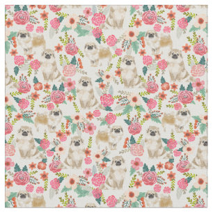 Tibetan Spaniel vintage florals cream Fabric