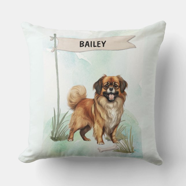 Tibetan Spaniel Watercolor Personalised Dog Cushion (Front)