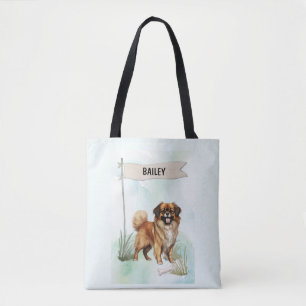 Tibetan Spaniel Watercolor Personalised Dog Tote Bag