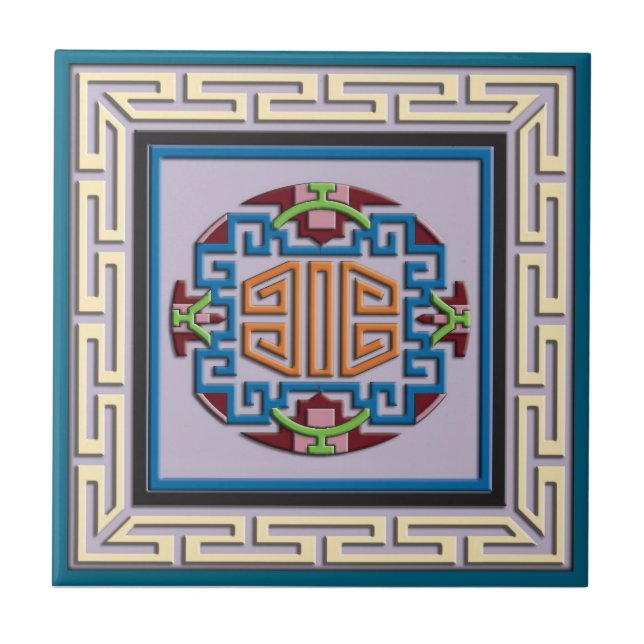 Tibetan square ornament ceramic tile (Front)