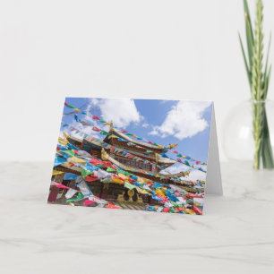 Tibetan Temple with prayer flags - Yunnan, China Card