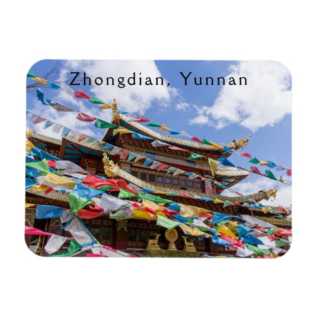 Tibetan Temple with prayer flags - Yunnan, China Magnet (Horizontal)