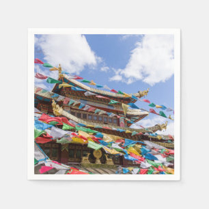 Tibetan Temple with prayer flags - Yunnan, China Napkin