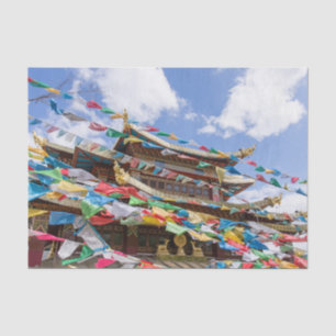 Tibetan Temple with prayer flags - Yunnan, China Tissue Paper