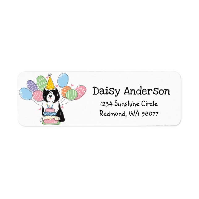 Tibetan Terrier Birthday Return Address Label (Front)