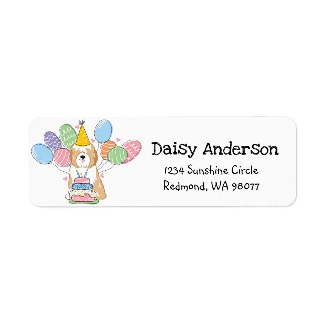 Tibetan Terrier Birthday Return Address Label (Front)