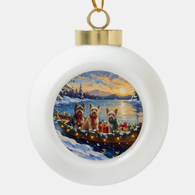 Tibetan Terrier Christmas Boat Holiday Ceramic Ball Christmas Ornament (Front)