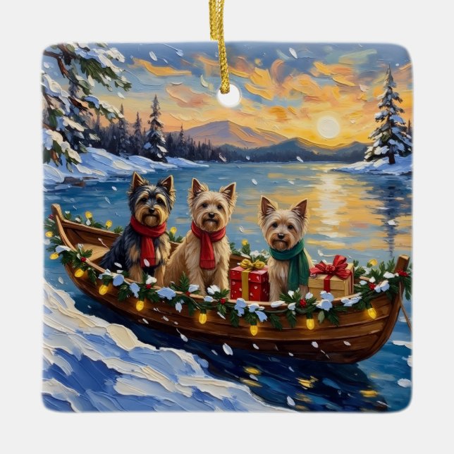 Tibetan Terrier Christmas Boat Holiday Ceramic Ornament (Front)