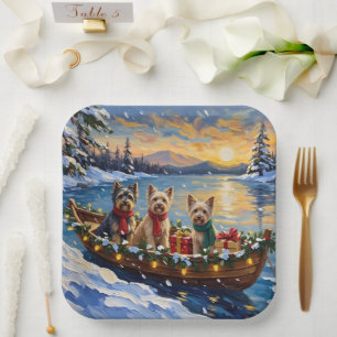 Tibetan Terrier Christmas Boat Holiday Paper Plate
