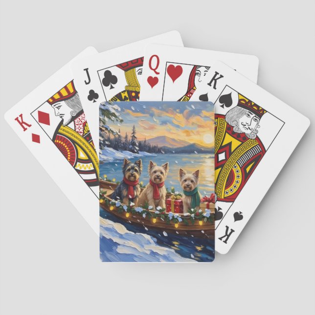 Tibetan Terrier Christmas Boat Holiday Playing Cards (Back)