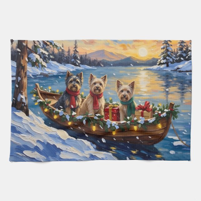 Tibetan Terrier Christmas Boat Holiday Tea Towel (Horizontal)