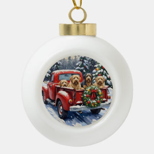 Tibetan Terrier Christmas Red Truck Holiday Ceramic Ball Christmas Ornament